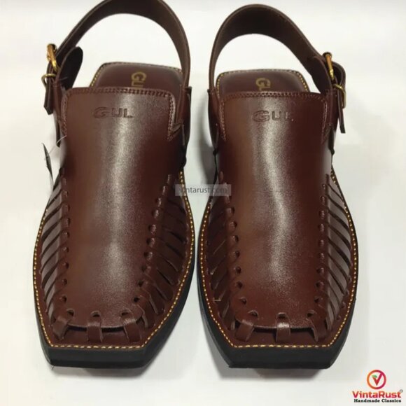 Dark Brown Leather Peshawari Chappal with Durable Sole, Premium Handmade Sandals - Picture 3 of 5